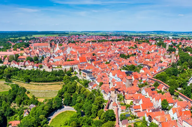 Aerial view of Rothenburg ob der Tauber Old Town