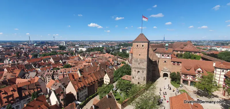 Views from Sinwell Tower over the Kaiserburg and Nuremberg