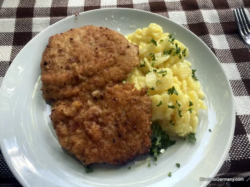 My pork schnitzel and potato salad was on the small side, but delicious