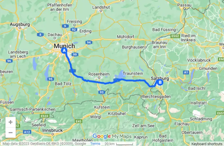 Munich To Salzburg map